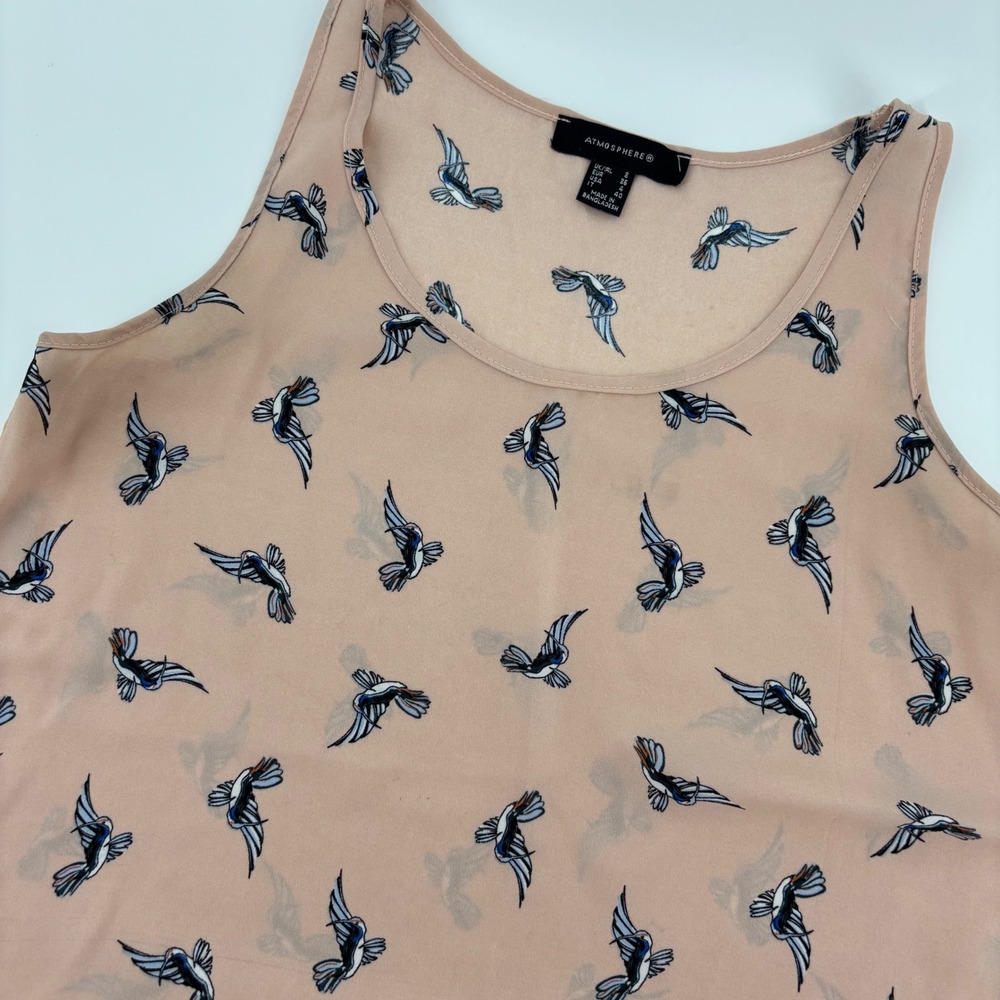 Atmosphere Hummingbird Tank Top Womens 4 Blush Pink Excellent Bird Print Blouse